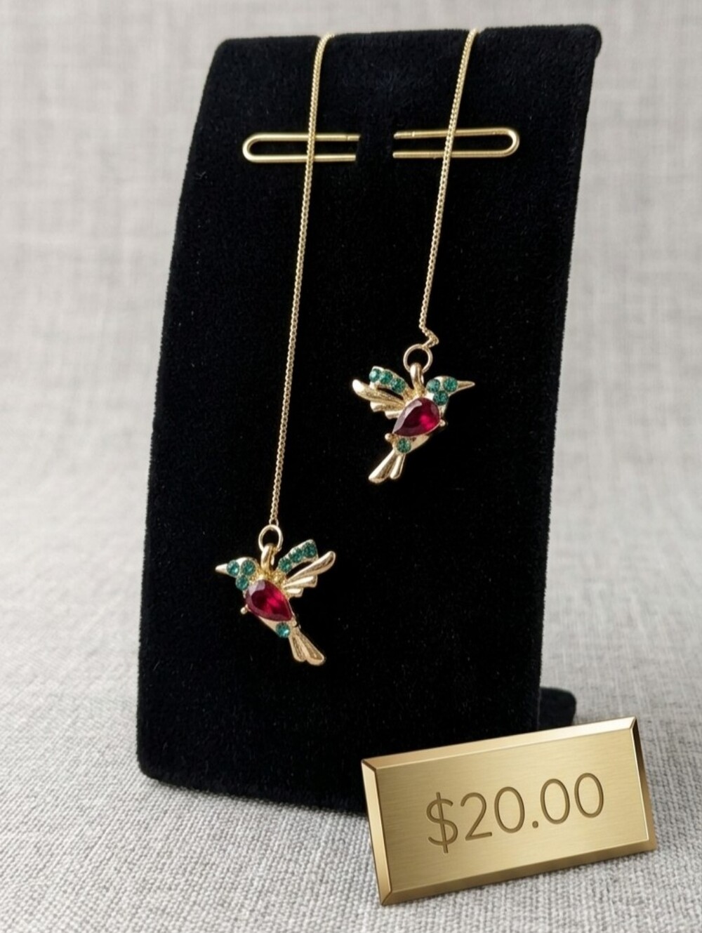 Hummingbird Earrings Long Tassels Threader Dangle Gold Plated